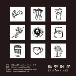 Cute Cartoon Mini Pattern Wooden Stamps Set - 9pcs | Daily Life & Lovely World Themes for Scrapbooking & Journaling (B)