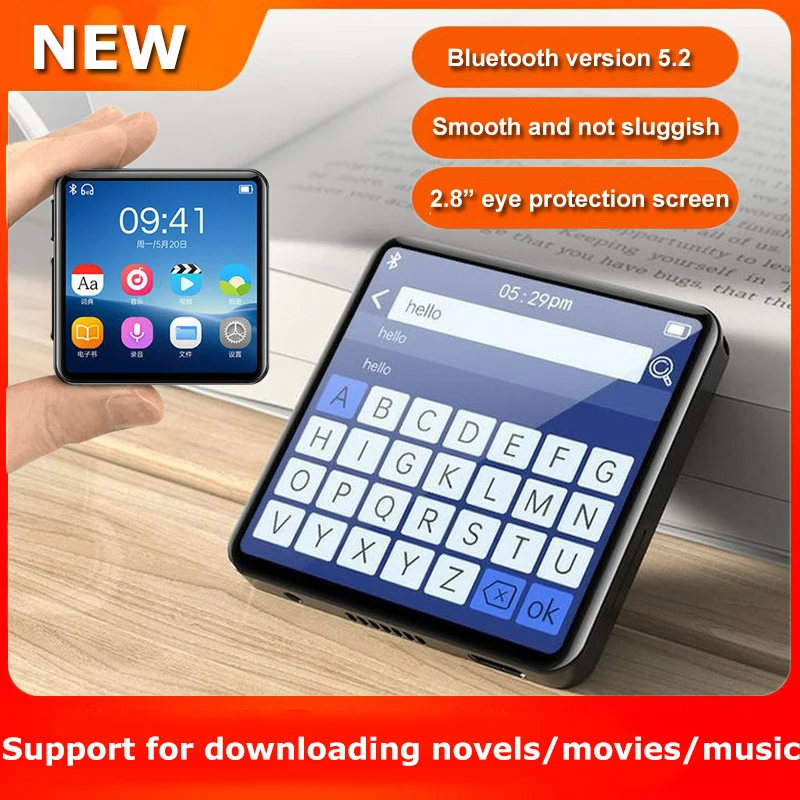 

Pocket MP3 Player Bluetooth 5.2 Full Screen Music Walkman Built-in Speaker Sports MP4 Video Player E-book/Recorder/Alarm Clock