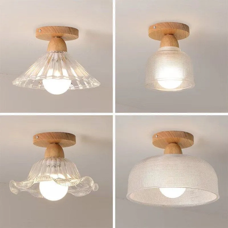

Nordic LED Glass Ceiling Light Minimalist Wooden Lamps For Entrance Hallway Balcony Bedroom Study Bar Decorative Fixtures Lustre