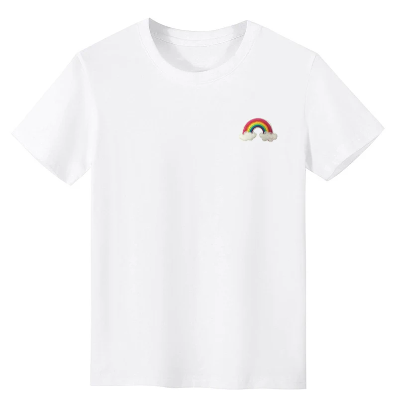 

2024 Summer New Tshirt Women Cotton Rainbow Printed Short-sleeved Round Neck Retro Casual Niche T-shirt Women Lesbian Clothing