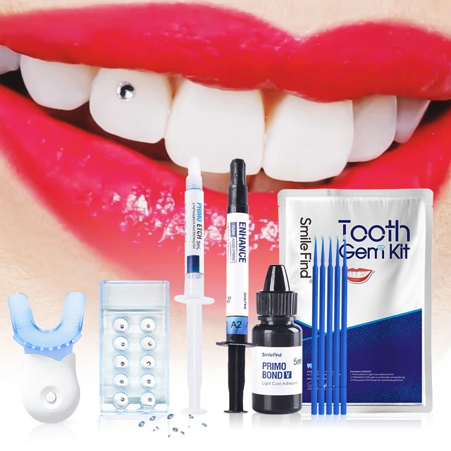Tooth Gem Set Glue Kit with UV Curing Light Dental Orthodontic Adhesive  Jewelry Diamond Crystals Ornament