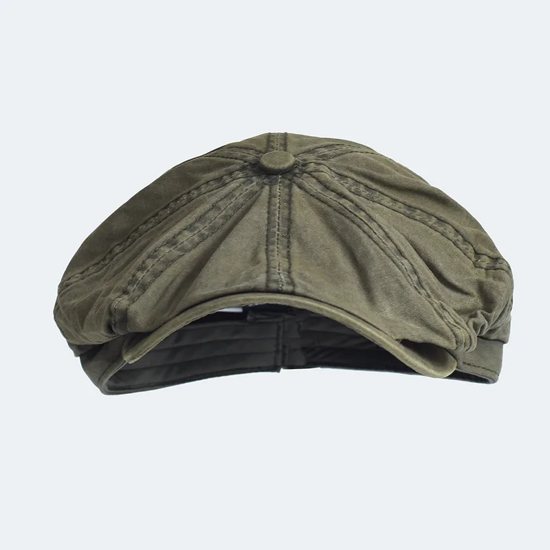 Washed Cotton Newsboy Cap Peaky Octagonal Hat Vintage Casual Cap Solid Berets Flat Hat 6