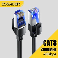 Essager CAT8  Ethernet Cable 40Gbps 2000MHz CAT 8 Networking Cotton Braided Internet Lan Cord for Laptops PS 5 Router RJ45 Cable