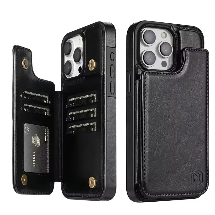 Premium RFID Blocking Magnetic PU Leather Wallet Phone Case - Anti-Theft Protection