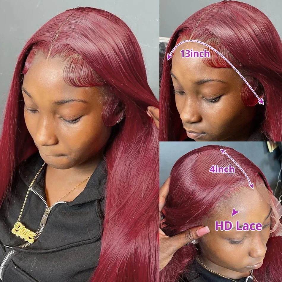 230 Density 99J Burgundy 13x6 Lace Frontal Human Hair Wigs Brazilian Colored 30 380 Inch Straight Red Lace Front Wigs Human Hair