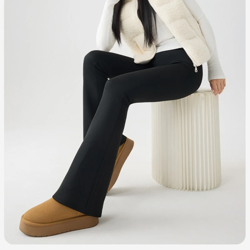 한국 Y2K 플레어 레깅스 여성 겨울용 따뜻한 플리스 하이웨이스트 뱃살 보정 스포츠 요가 팬츠 스트릿웨어 슬림핏 캐주얼 바지
