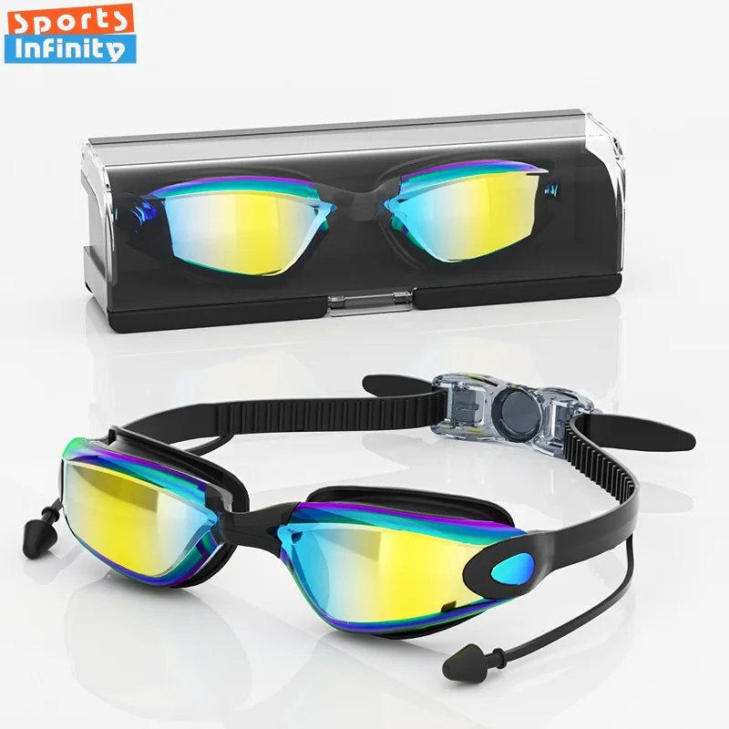 Adult High-definition Swimming Goggles Women Waterproof and Anti Fog Electroplated Swim Goggles Men Silicone Swimming Cap Unisex swimming goggles swimming cap