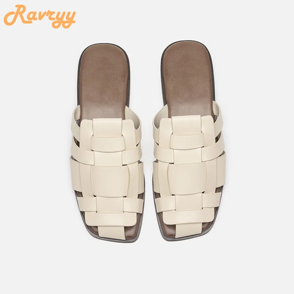 2024 Spring Summer New Cover Toe Slides Outer Wear Slippers Casual Weave Flat Bottom Non slip Sandals Women