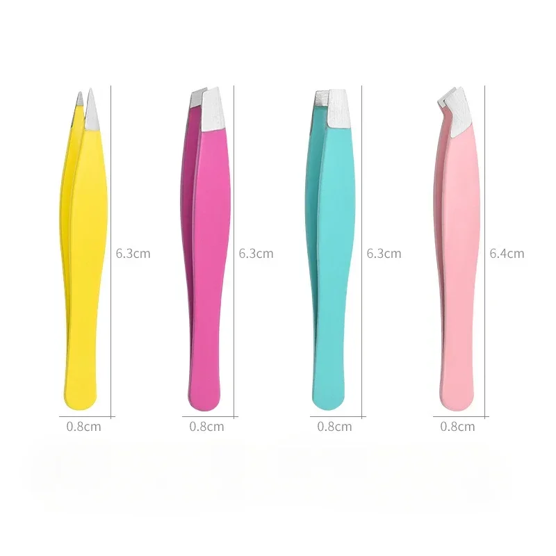 Eyebrow Tweezers Hair Removal Stainless Steel Pink Slanted Black Tip Point Face Harmless Makeup Beauty Tool