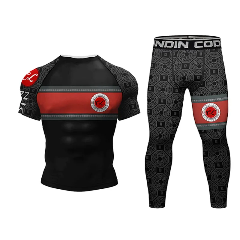 New Men Sport MMA Rashguard Jiu Jitsu T-shirts+Pants Sets UCF BJJ Boxing Jerseys Suit Gym Rash Guard Fightwear Sportsuit Boxeo
