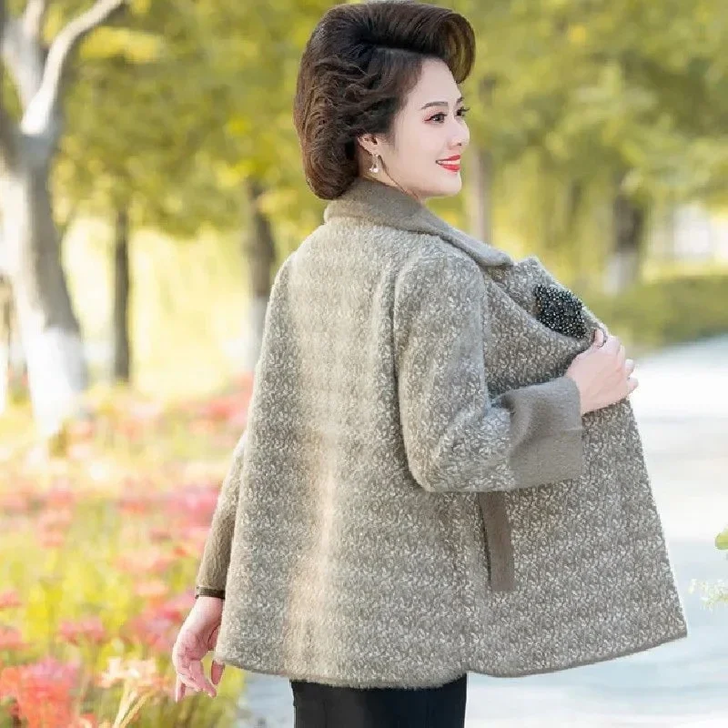 Mink Cashmere Cardigan Jacket 2024 Autumn Winter New Thickened Middle-Aged Elderly Women Mother Wear Very Beautiful Wool Coat