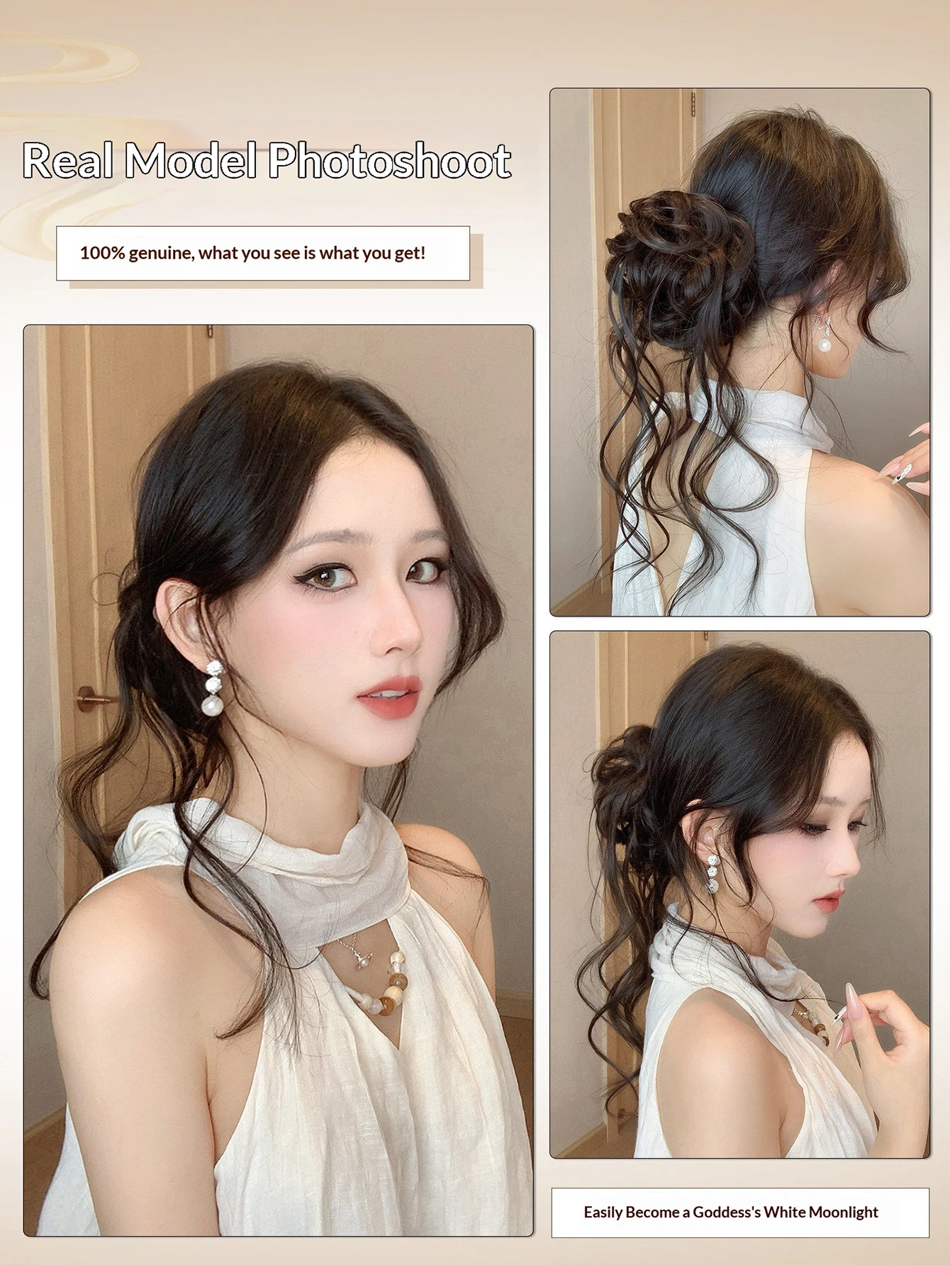합성 드로우 스레드 메시 번 헤어피스 드래곤 비어드 포니테일 풍성한 가짜 헤어 번 여성 소녀들을 위한 데일리 파티용