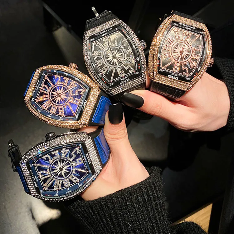 PINTIME Couple Watches Men Wristwatches Automatic Quartz Man Clock Male Luxury Reloj Diamond Big Large Arabic Numeral Dial Watch