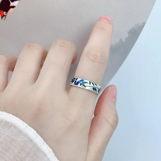 999 Pure Silver Bamboo Wide Ring for Men and Women Fashion Simple