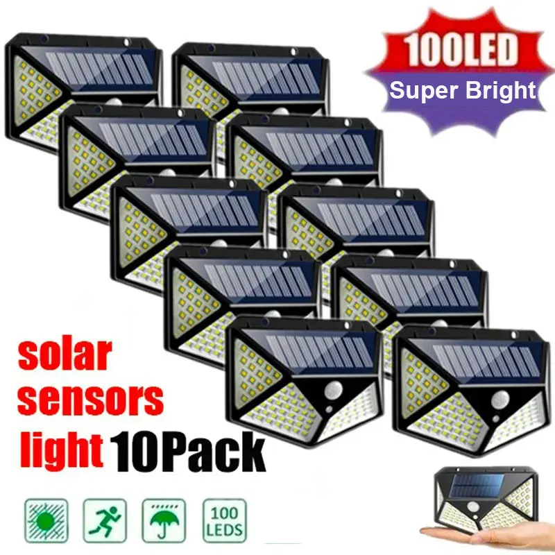 

100 LED Solar Wall Lights Outdoor Solar Lamp Waterproof Motion Sensor Solar Powered Sunlight Street Light for Garden Decoration