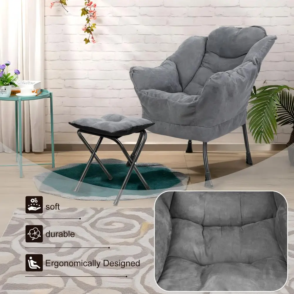 Leisure Sofa Armchair with Armrest & Side Pockets Soft Fabric Lounge Chair Lazy Reading Chair for Bedroom Living Room Furniture