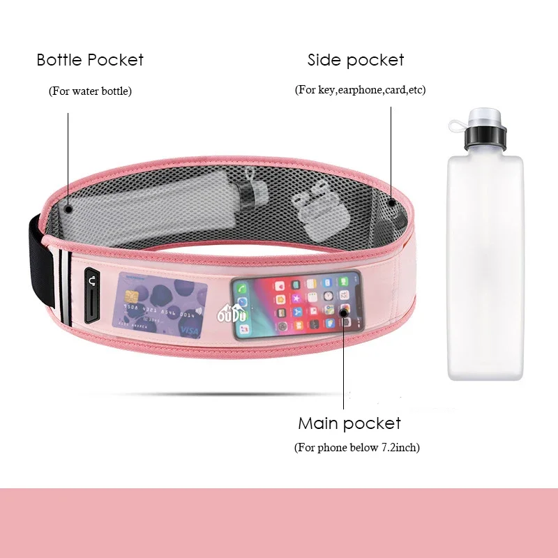 Waterproof Camping Hiking Belt Bag with Water Bottle Sport Phone Bag Fanny Pack Gym Fitness Marathon Running Invisible Waist Bag 3
