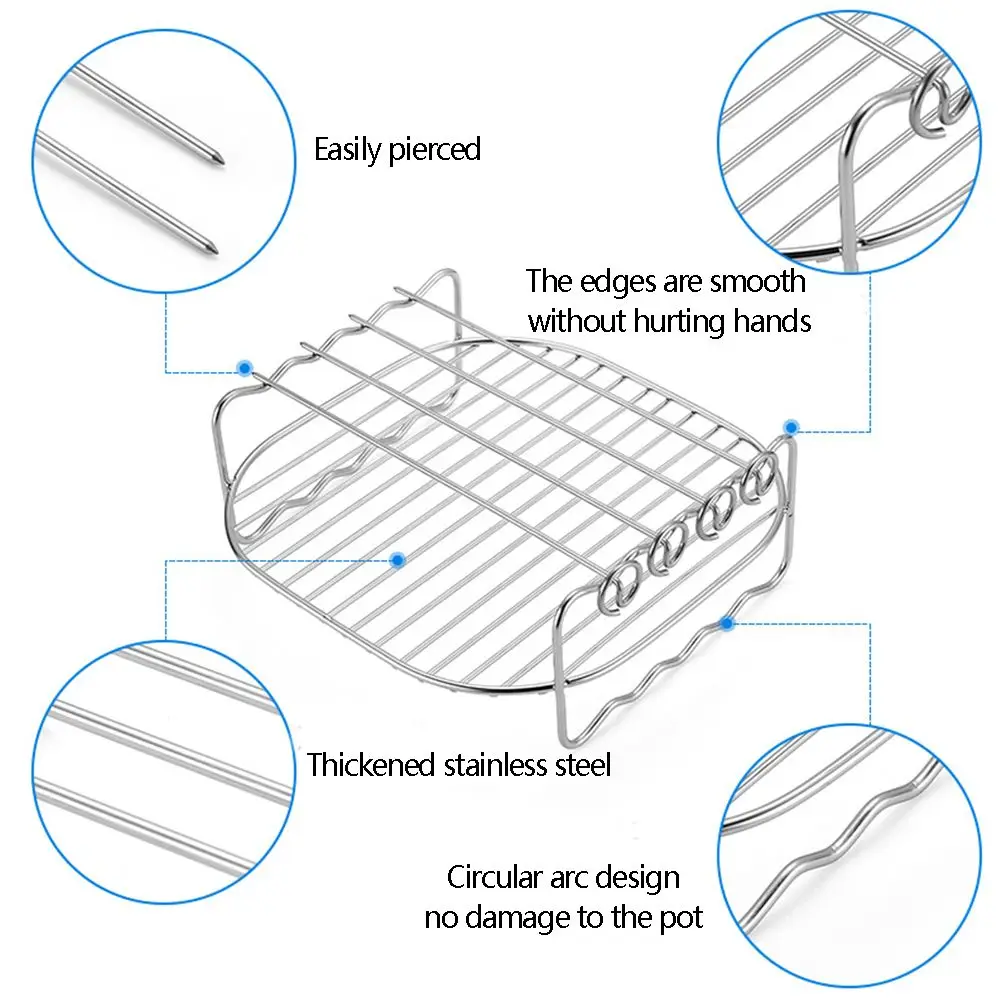 Baking Tray Skewers Air Fryer Stainless Steel Holder BBQ Rack Double-deck Home air fryer rack