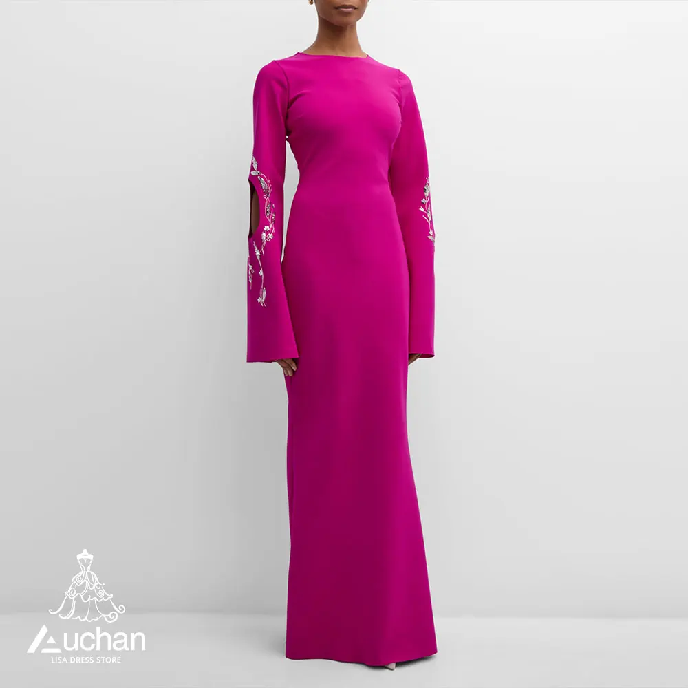 

Auchan O-Neck Prom Dress Evening Dress Long Sleeves Floor Length Elegant Wedding Party Formal Gowns For Women Arabic