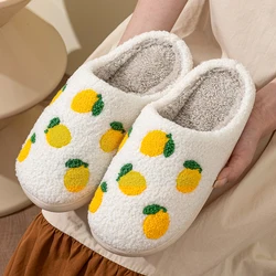 Women's Cozy Fuzzy Slippers with Lemon Embroidery - Soft and Warm Indoor Footwear - 41 - 42 (WHITE)
