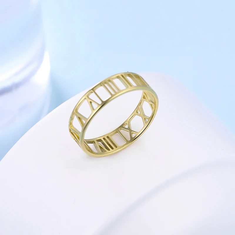 Gold Plated Hollow Round Stainless Steel Rings - Trendy Jewelry