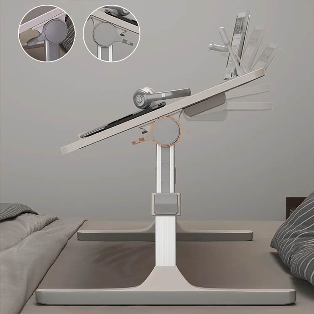 Adjustable Laptop Desk For Bed With Bookshelves Drawers Adjustable Heights 9.4 "-12.6" Aluminum Alloy Bracket Computer Table