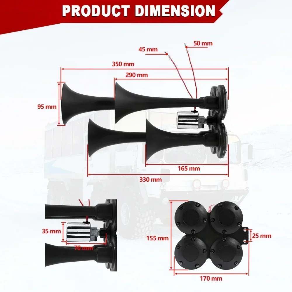 Universal 12V/24V Claxon Air Horns 150db Powerful Volume Tuned Train Horn Sound Super Loud for cars Trucks Boats Motorcycles