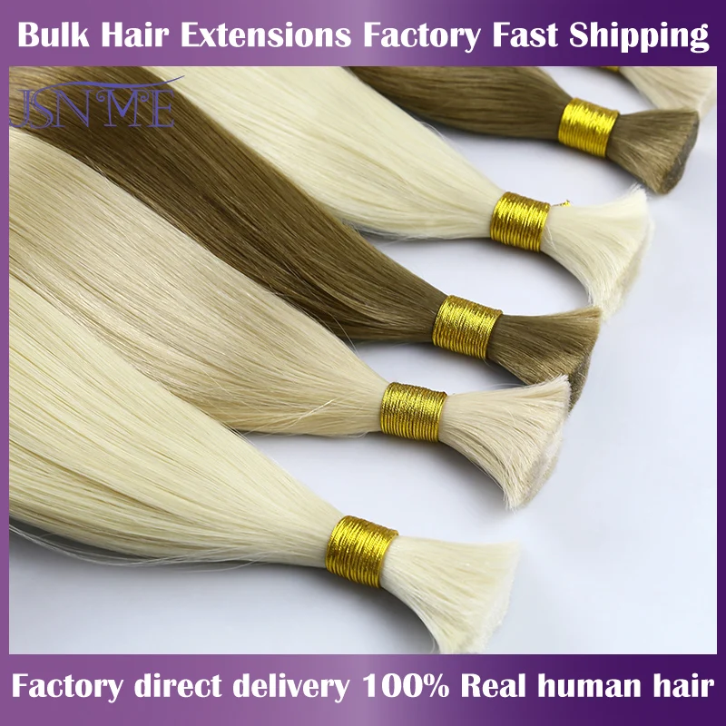 JSNME Bulk Hair Extensions Straight 100% Real Remy Human Hair Blonde Black Brown 613 Color High Quality For Salon 1