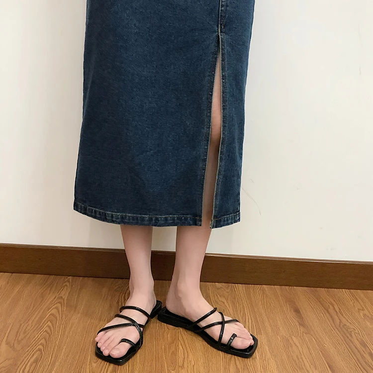 black skirt Ailegogo New Summer Female A Line Mid-Calf Denim Skirts Women Slim High Waist Split Length Skirts  Sizes Causal Jeans Skirts pleated midi skirt