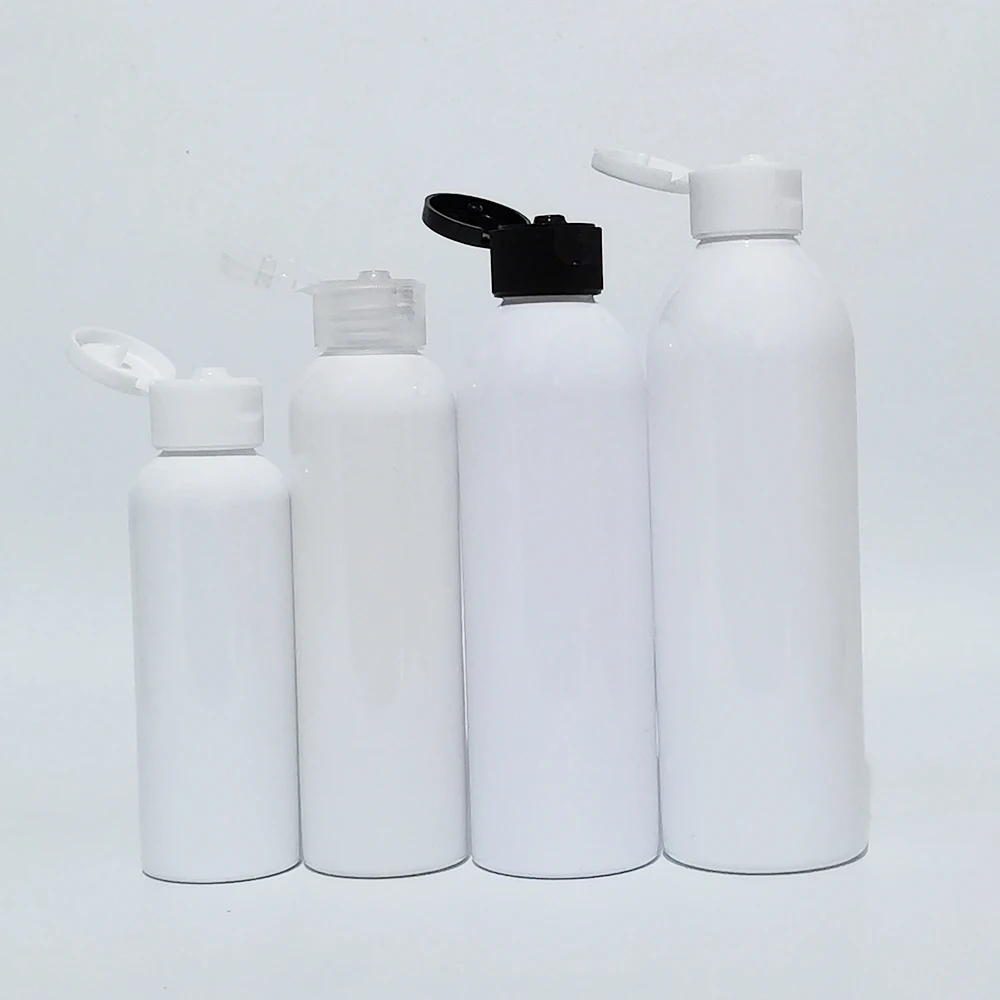 

30pcs 100ml 150ml 200ml 250ml Empty White PET Bottle With Plastic Flip cap For Shower Gel Liquid Soap Shampoo Cosmetic packaging