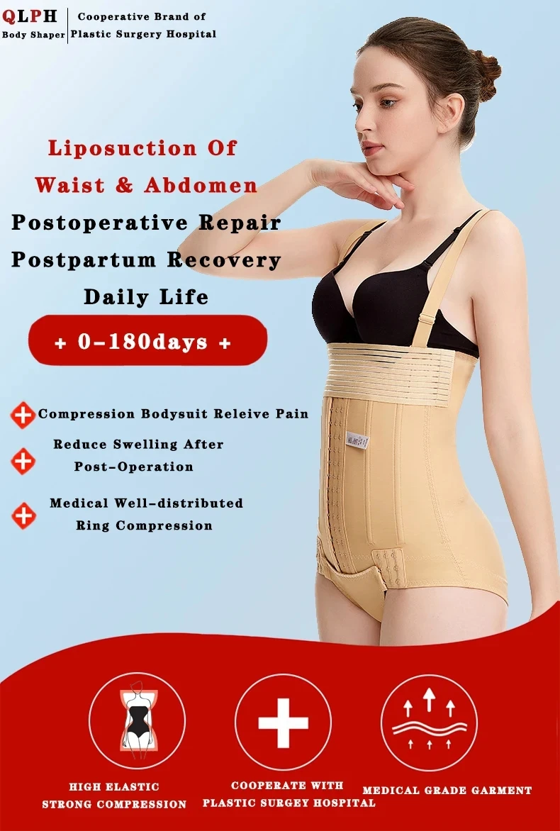 Description Picture 4 of itemWomen Shapewear Bodysuit After Liposuction Surgery Double Compression Tummy Control 9 Bones Body Shaper Medical Grade Garment