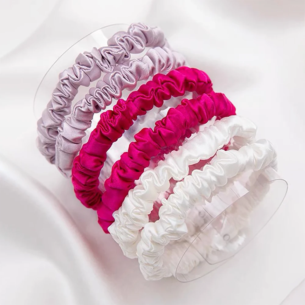

2PCS 100% Чистый Шелк Skinnies Малый Scrunchie Набор Волосы Галстуки Веревки Резинки Эластичные Хвост Держатели Без Повреждений для Женщин Девушки