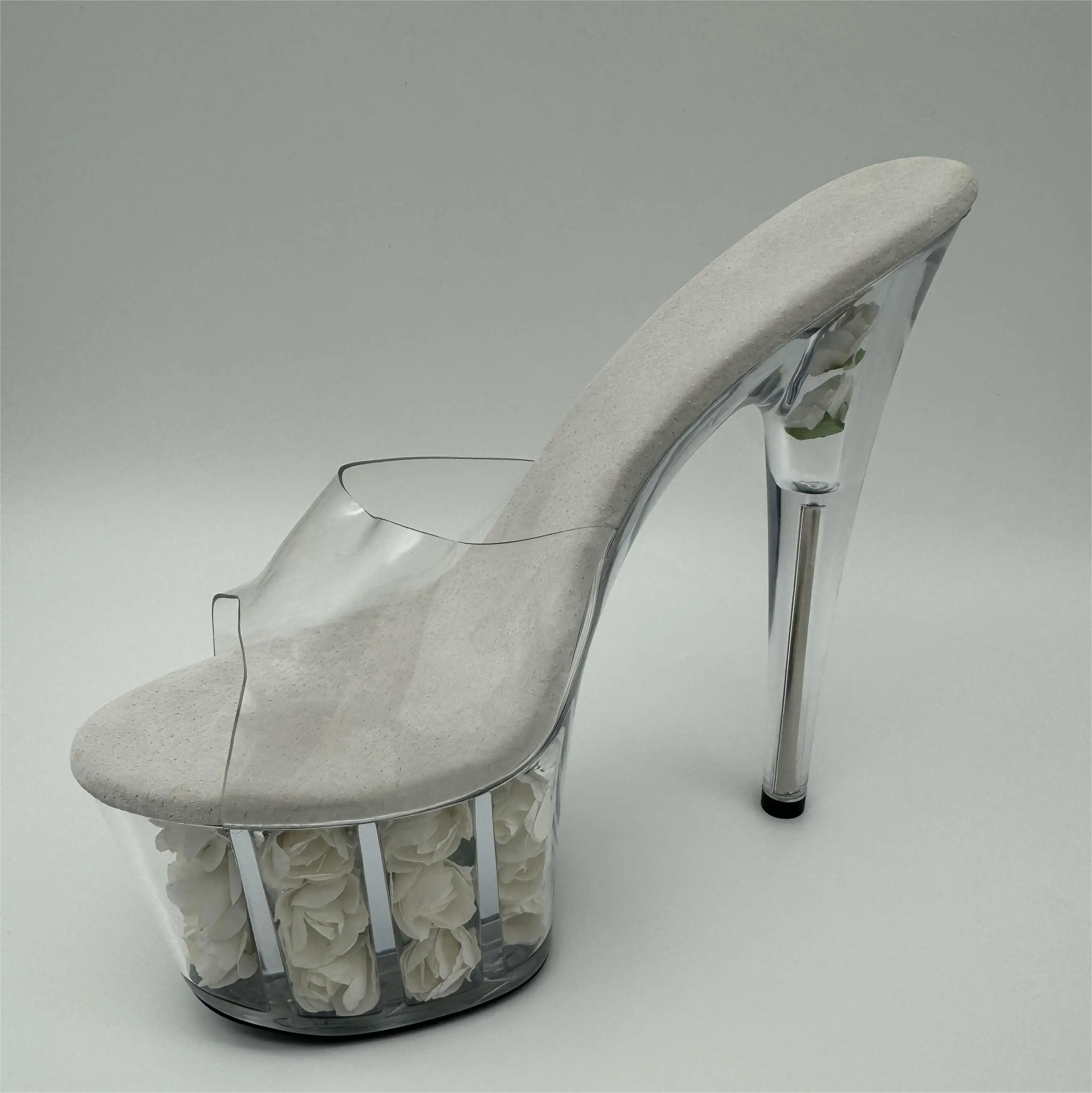 15 cm high with cool slippers Noble star temperament gown photo transparent glass shoes sexy flowers dance shoes