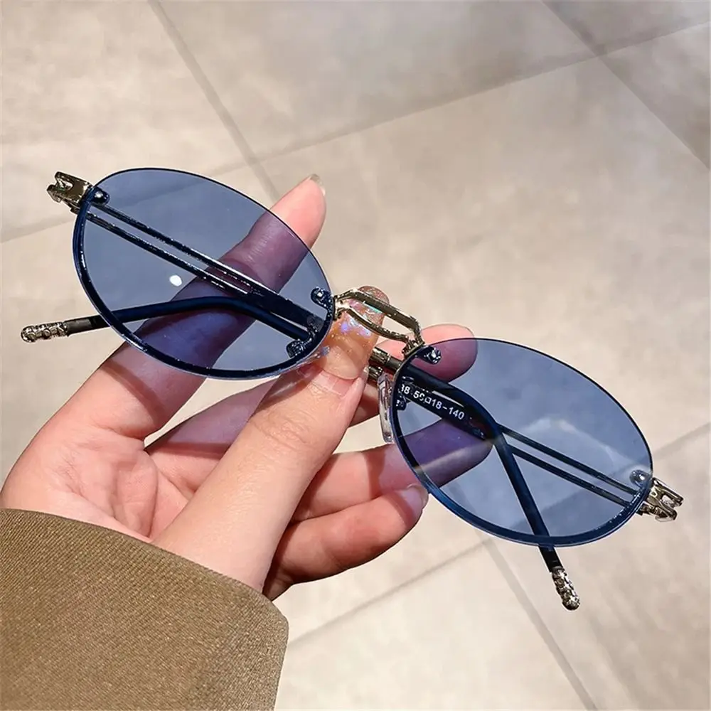 

Metal Punk Sunglasses Fashion Rimless Gradient Lens Gradient Glasses UV400 Protection Oval Sun Glasses for Women & Men