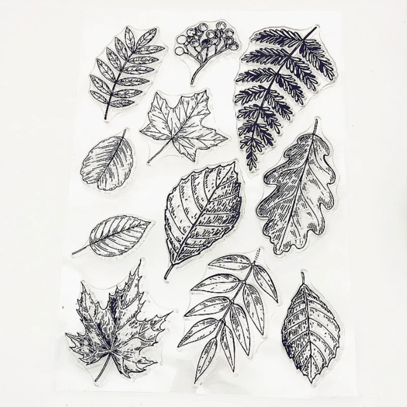 

Green Leaves Transparent Silicone Finished Stamp Journal DIY Scrapbooking Rubber Coloring Embossed Diary Stencils Decor Reusable