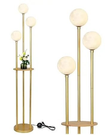 3 Globe Floor Lamp with Shelves, Mid Century Standing Lamp, Gold Floor Lamps For Living Room