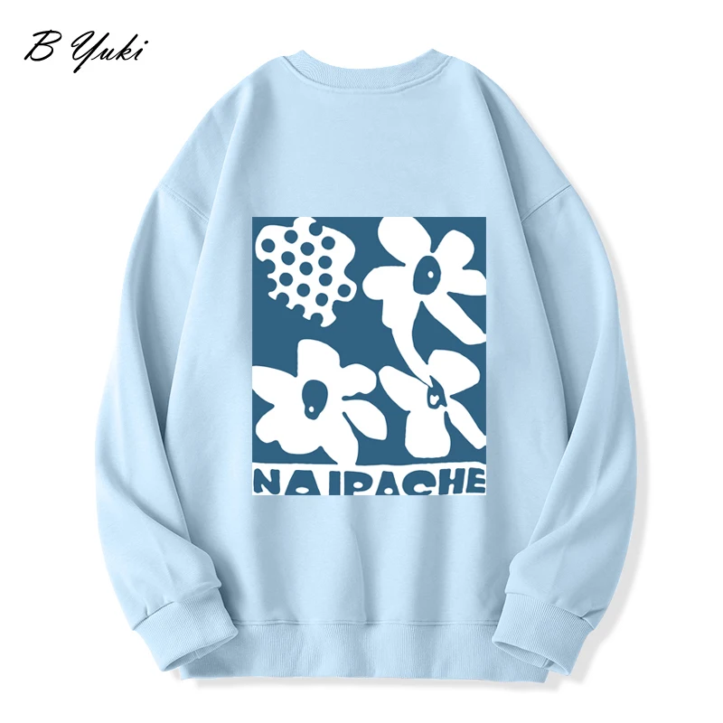 

Хлопковая толстовка с цветочным принтом для женщин, Осень-зима, новинка, простой базовый пуловер с круглым вырезом, свитшот, Женский Повседневный Свободный Топ