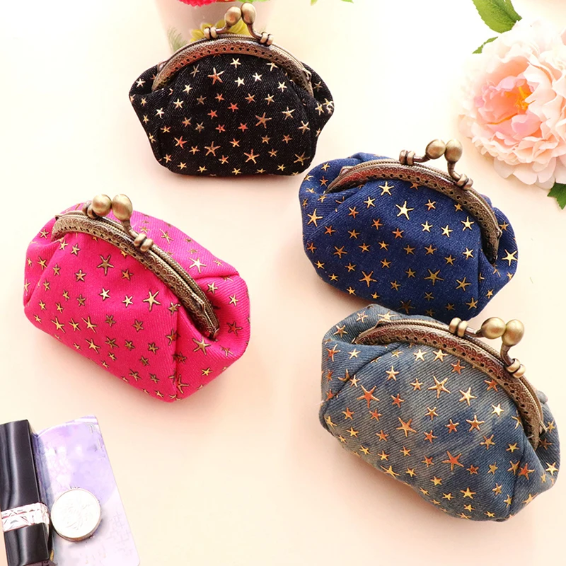 

Denim Fabric Art Zero Wallet Five Point Star Creative Small Money Bag Handheld Gold Bag Key Card Bag Women's Hasp Fashion Purse