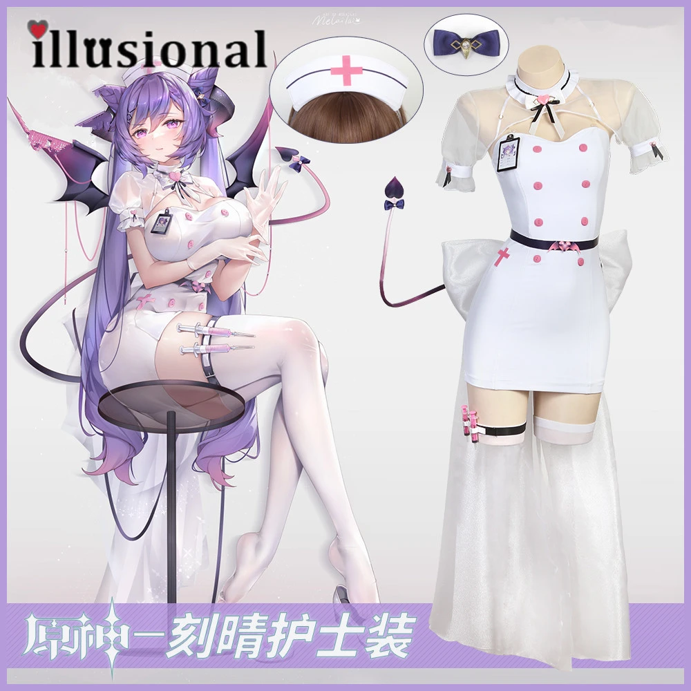 

illusional Game Keqing Cosplay Genshin Impact Keqing Nun Dress Sexy lingeris Female Halloween Costume