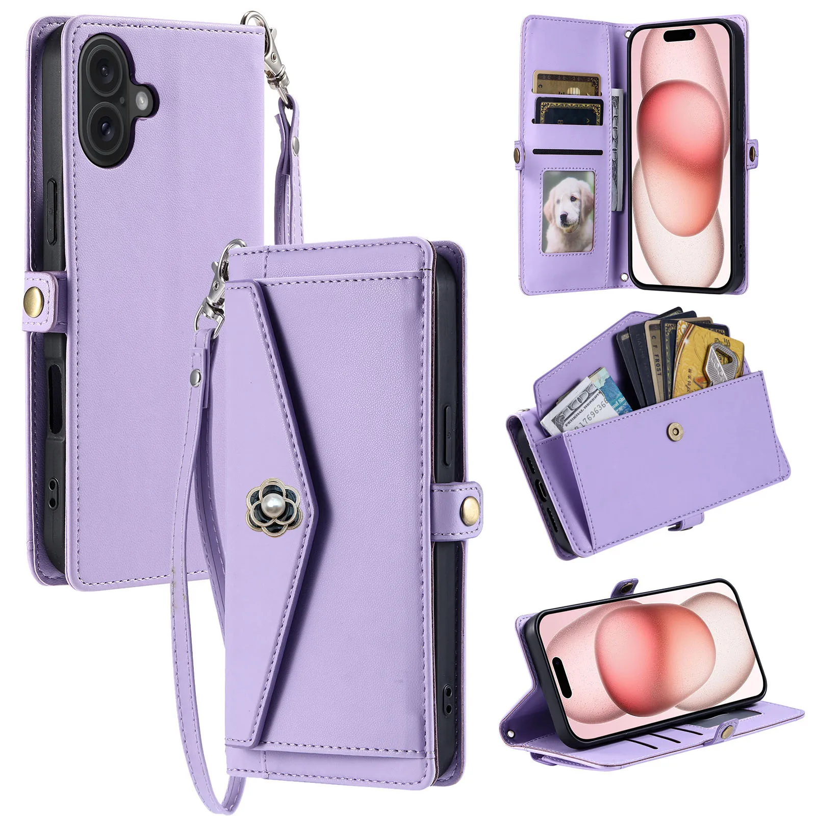 Camellia Crossbody Leather Wallet Case with Handy Strap and Card Slots