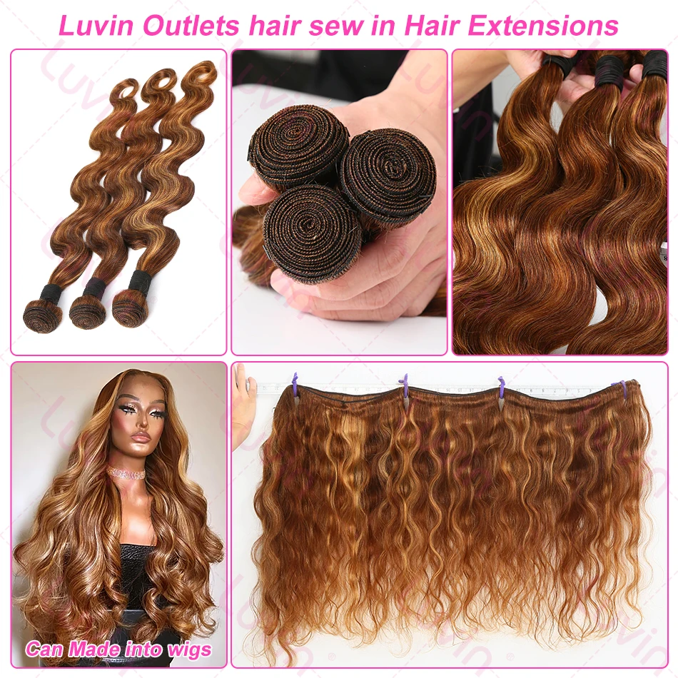 30 32 Inch Body Wave Highlight Raw Human Hair Bundles 4/27 Colored Brazilian Hair Extensions Quick Weaves Tissage