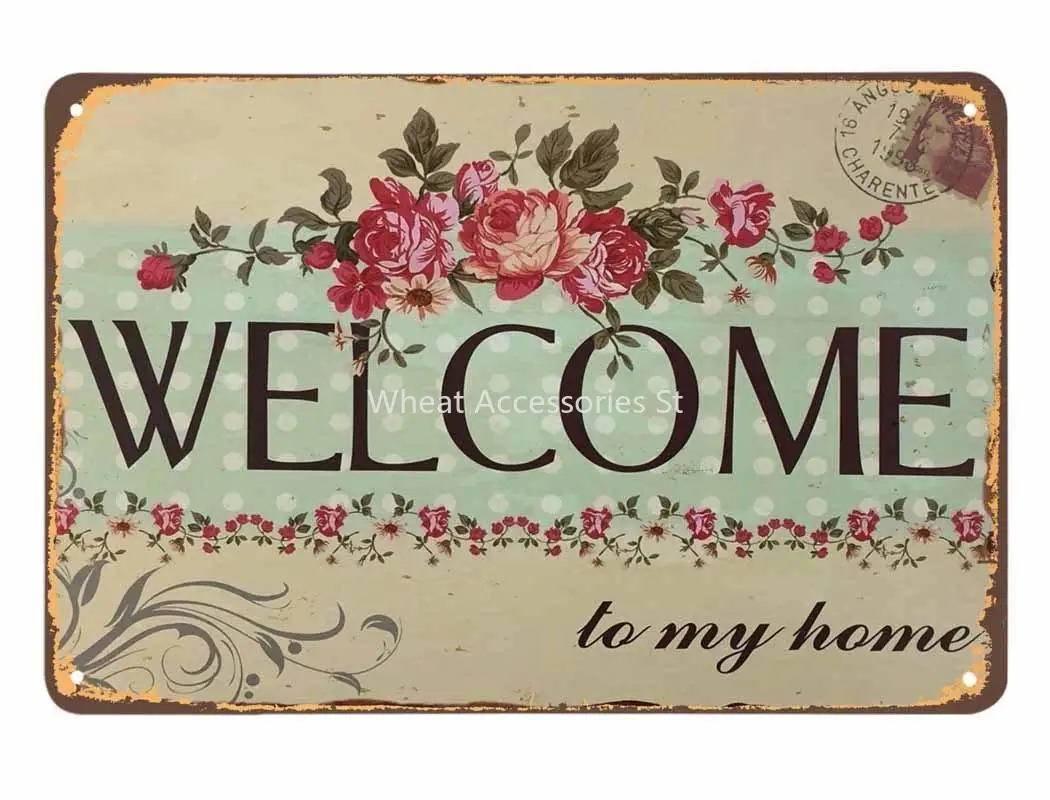 

Welcome Tin Sign,Welcome to My Home Letter with Flowers Vintage Metal Tin Signs for Cafes Bars Pubs Shop Wall Decorative