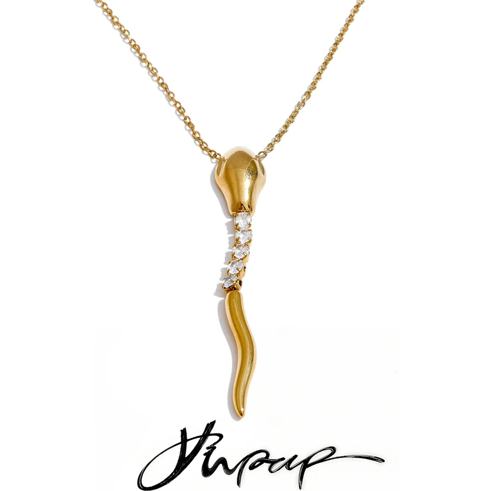 Yhpup Stainless Steel Zirconia Snake Shape Necklace Pendant for Women