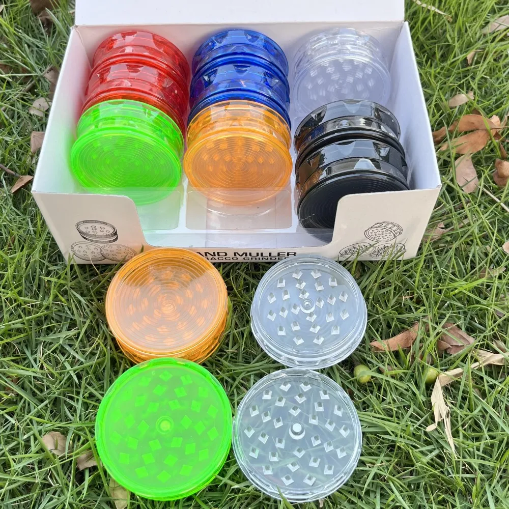 12 mixed colors per box, 58mm plastic 3-layer grinder, 3-layer concave plastic grinder 5