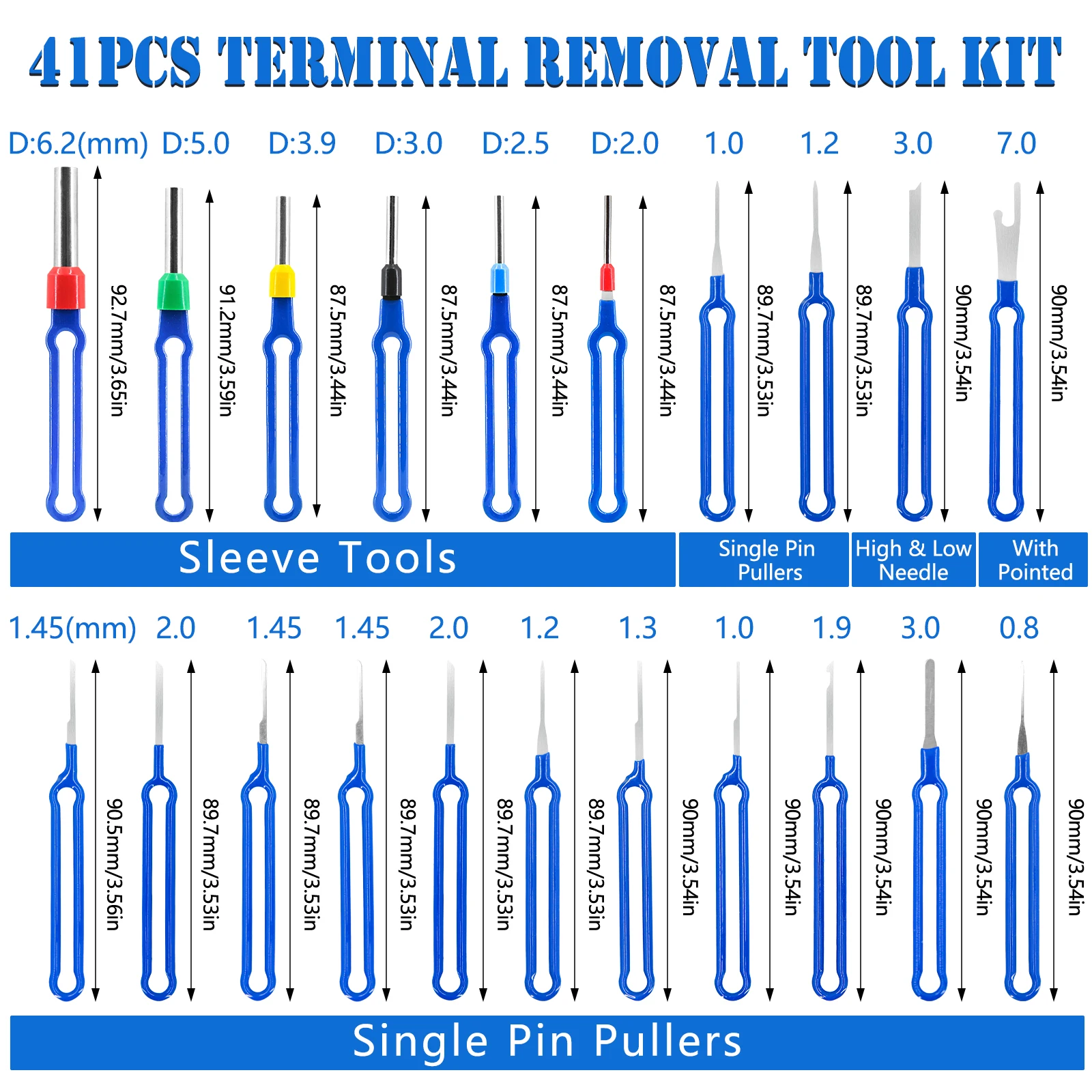 Upgraded Terminal Removal Kit, 18PCS Pin Extractor Tool Set Depinning Tool Auto Electrical Wire Connector Release Terminals Pins Puller Repair Tools E