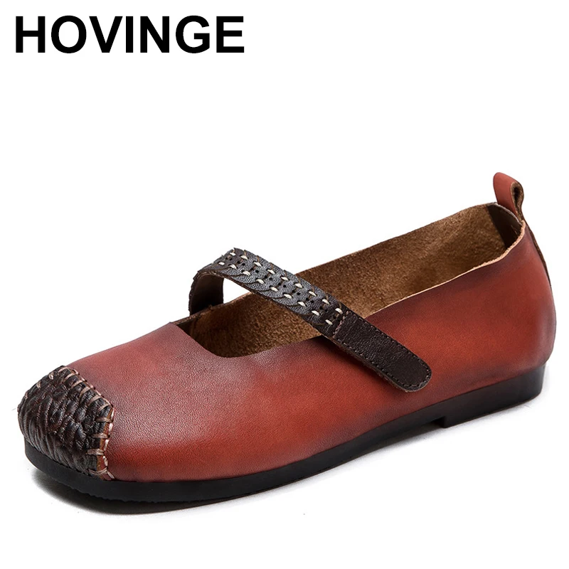 

1.5cm Hook Ethnic Natural Cow Genuine Leather Summer Comfy Shallow Women Soft Flats Spring Autumn Flats Loafer Casual Shoes