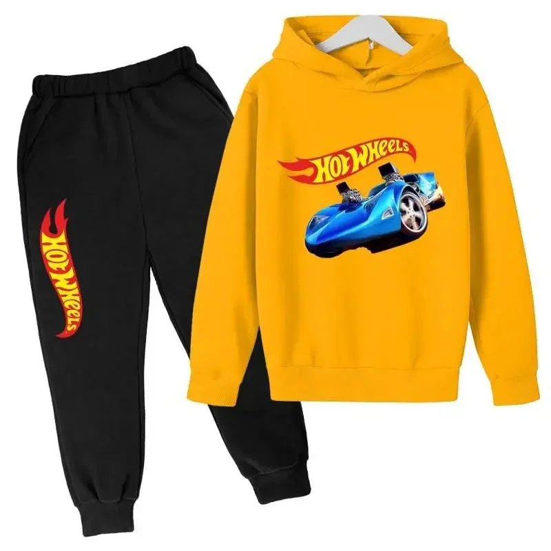 Hot Wheels Kids Spring Autumn Casual Tracksuits 3-13 Years Boys Girls Pullover Hoodie+Pants Suits Children Clothes Sets