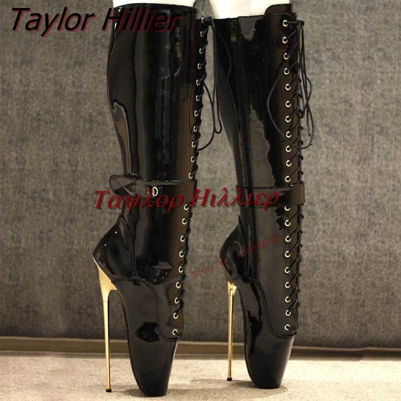 

20cm Sexy Stiletto Ballet Women'S Boots Black Lace Up Lock Stage Women'S Shoes Fashion Large Size Custom Spring Autumn 2023 New
