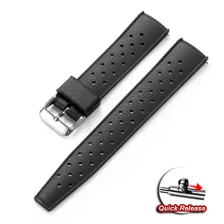 Tropical Silicone TPU Quick Release Watch Strap - Soft Universal Wrist Bracelet - 20mm (Black)