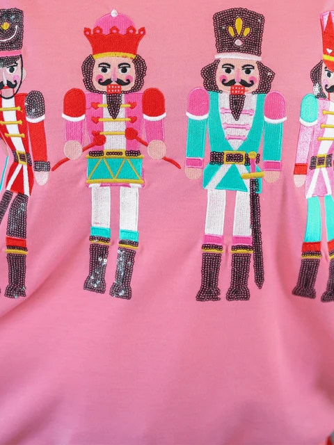 Women s Christmas Loose Pullover Glitter Sequin Long Sleeve Crew Neck Reindeer Printed Sweatshirt with Pockets 5